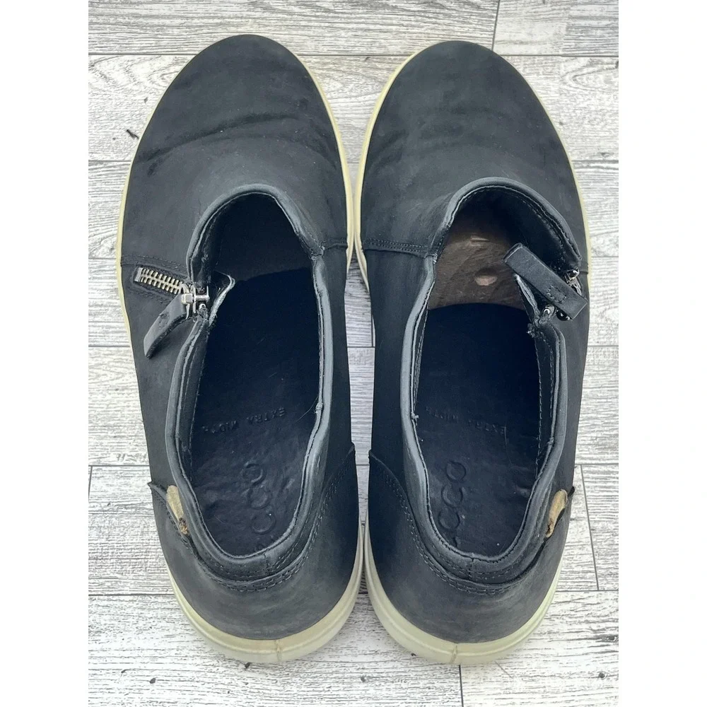 ECCO Soft 7 Shoes Mens Sz 8.5 42 Black Leather Side Zip Comfort Sneakers Casual‎